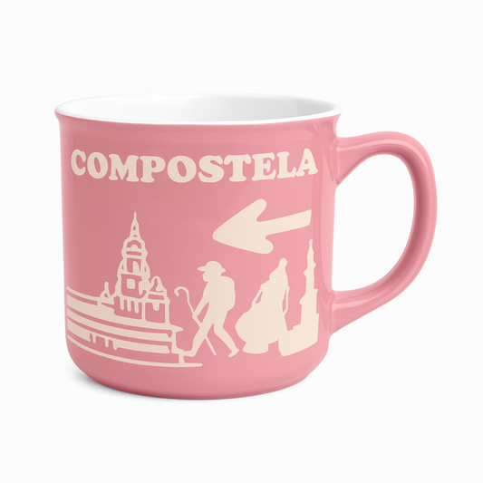 Pink Compostela Ceramic Mug – Camino de Santiago Souvenir Coffee Cup