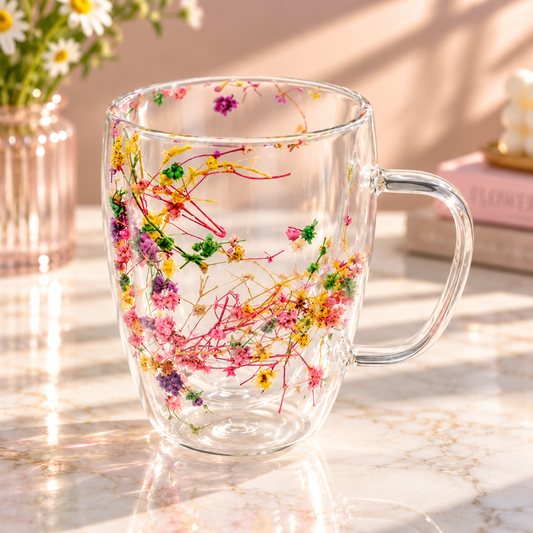 Floral Double-Wall Glass Mug