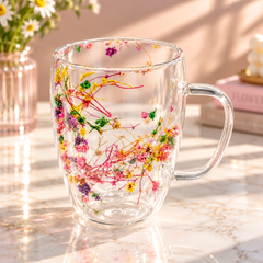 Floral Double-Wall Glass Mug