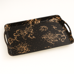 Magical Black Tray – Large, Medium & Small Gold Swirl Design