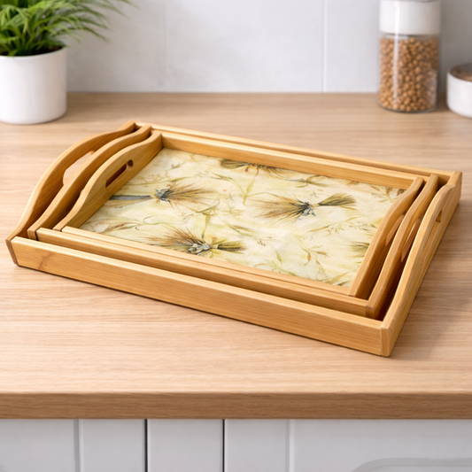 Tray Set 3PCS Wooden – Decorative Serving Trays with Handles - Habitt