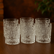 Premium Embossed Tumbler Glass Set 340 ml – Heavy Clear Drinkware (6 Pcs) - Habitt