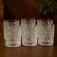 Premium Embossed Tumbler Glass Set 340 ml – Heavy Clear Drinkware (6 Pcs)