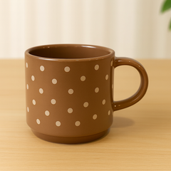 Brown Polka Dot Ceramic Mug Cute Vintage Style Coffee & Tea Cup