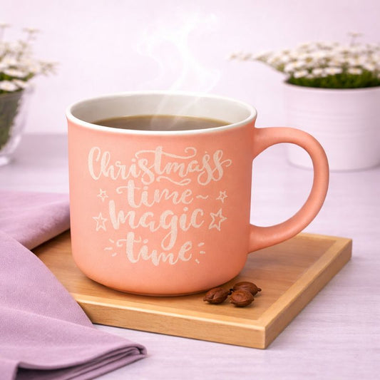 “Christmas Time Magic Time” Pink Ceramic Mug – Festive Holiday Coffee Cup