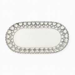 Super Dine Decorative Dish – White Ceramic Serving Tray with Silver Heart Border