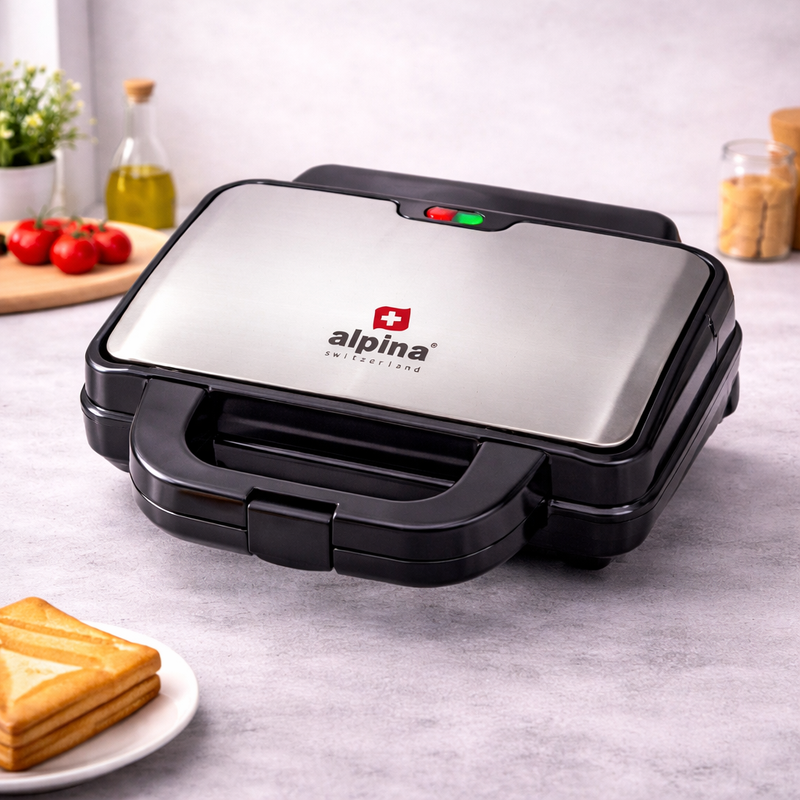 Alpina SF-2502-SB Jumbo Sandwich Maker | 1400W Non-Stick Electric Sandwich Grill – Black & Stainless Steel - Habitt