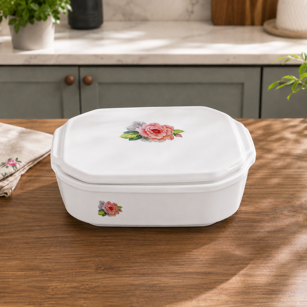 Imperial Rose White Dish With Lid