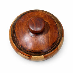 Antique Wooden Pot with Lid | Handcrafted Storage & Décor Vessel – 7.5 Inch Diameter