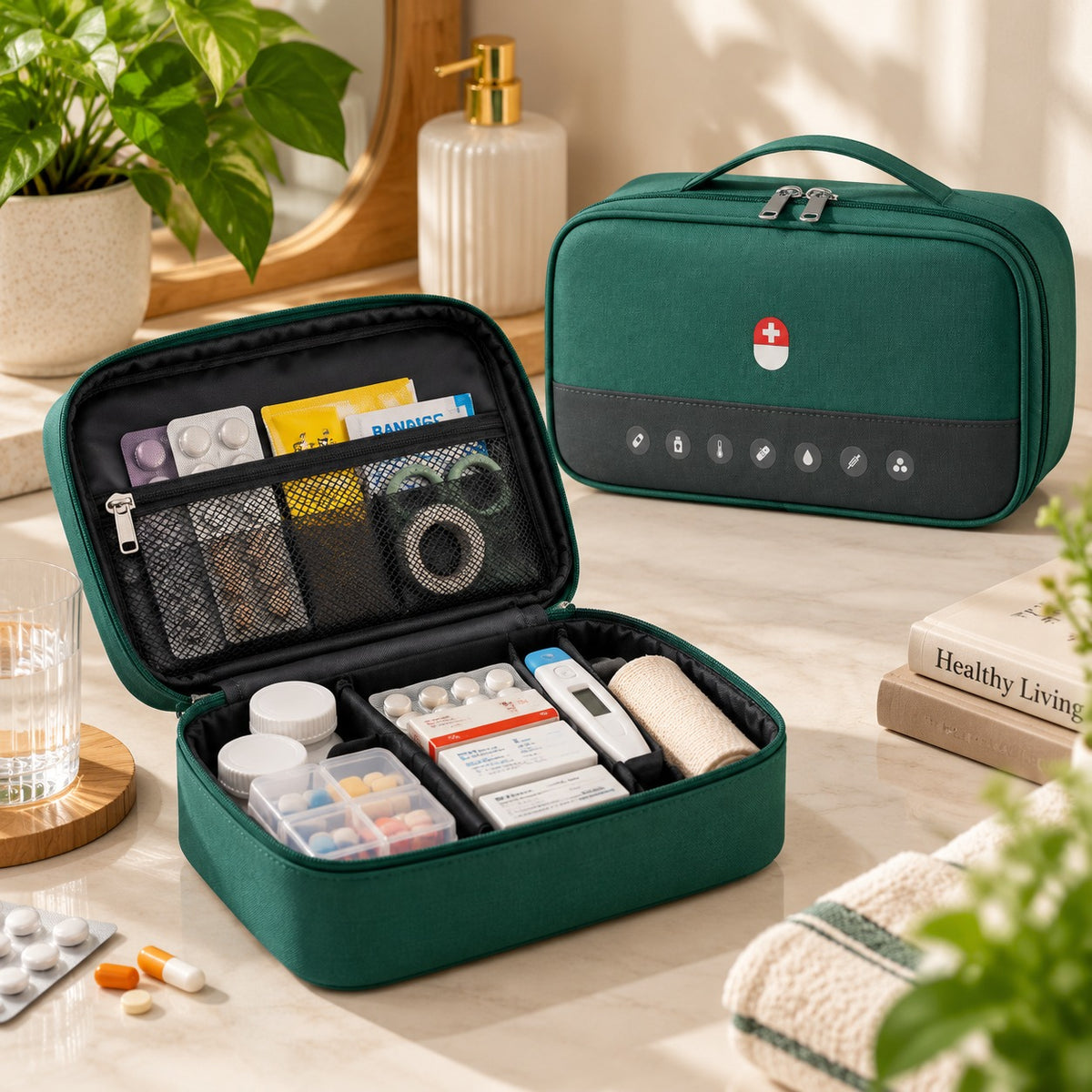 Medicine Pouch Green | Portable Medicine Storage Organizer