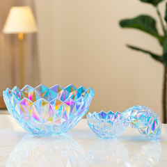 Iridescent Pressed-Glass 7-Piece Fruit Bowl & Serving Set – Colour-Tinted Crystal Design