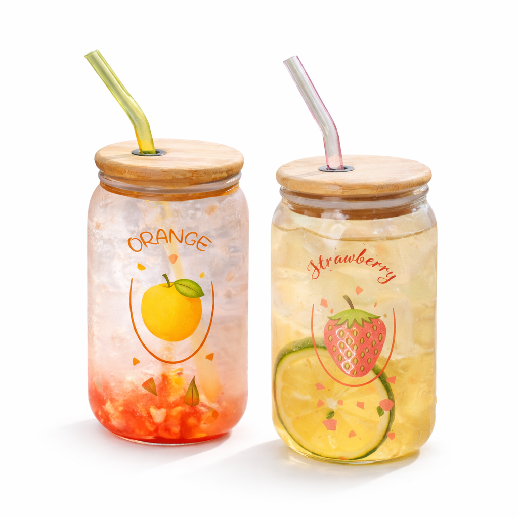 Mason Jar – Glass Drinking Jar with Bamboo Lid & Reusable Straw
