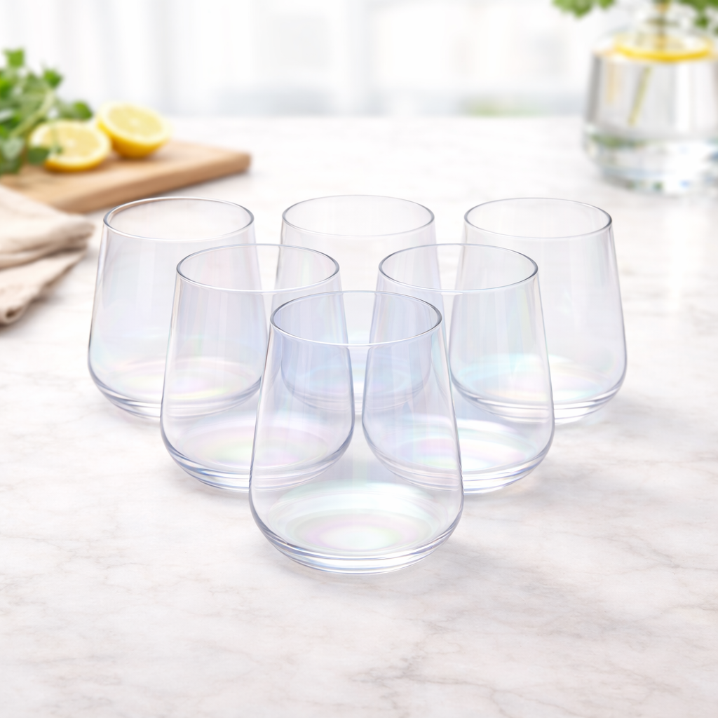 6Pcs Tumbler Set – 410ml Iridescent Stemless Drinking Glasses - Habitt
