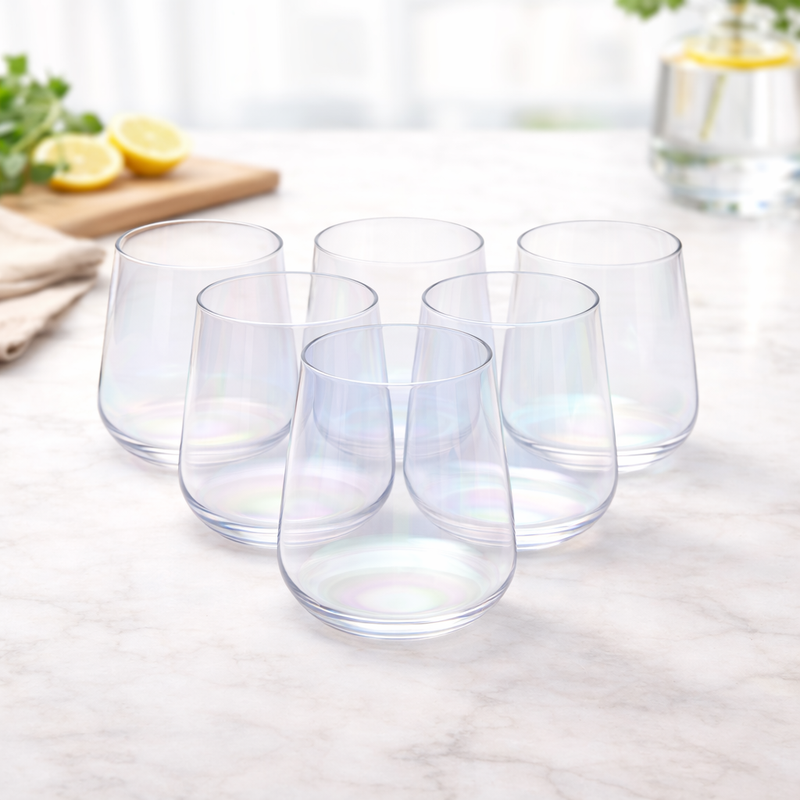 6Pcs Tumbler Set – 410ml Iridescent Stemless Drinking Glasses - Habitt