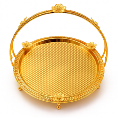 Floral Round Basket – Medium Gold Decorative Serving & Display Basket
