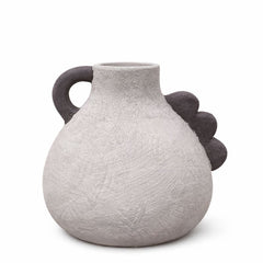 Handcrafted Small Round Vase – Textured Ceramic Decorative Vase with Dual Handles (4 Inch Depth)