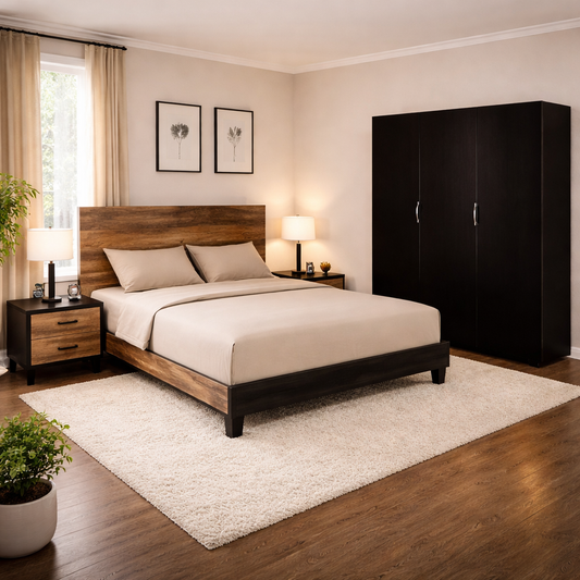 Flamingo - Bed, Dresser & 3 Door Wardrobe - Habitt