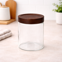 Wood Lid Jar (Small) – Premium Storage Container with Dark Wooden Lid - Habitt