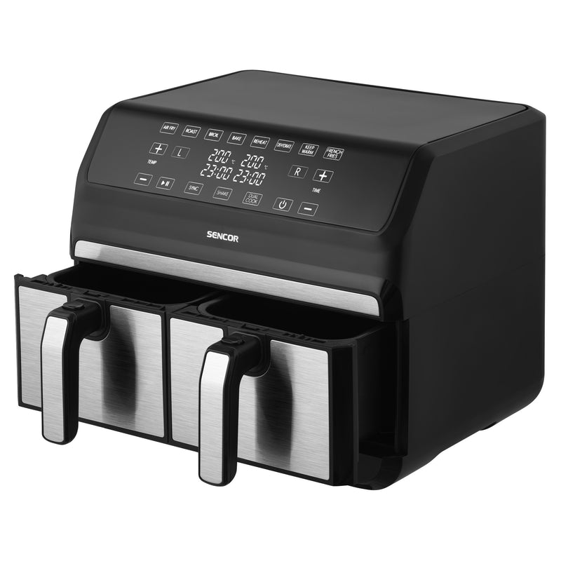 Sencor SFR9500SS Vita Fryer – Dual 2×4 L Baskets (8 L Total), Stainless Steel, 1700 W, LED Digital Air Fryer with Touch Controls - Habitt