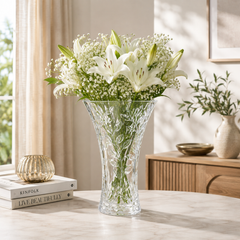 Laurus Large Vase – Elegant Clear Leaf Pattern Decorative Vase for Flowers, Tabletop, Living Room & Home Décor