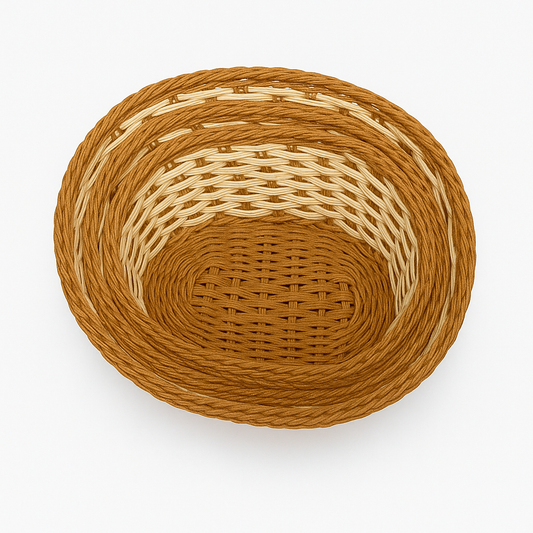 3-Piece Handwoven Oval Cane Bread Basket Set – Dual-Tone Natural & Brown Rattan Serving Baskets for Dining & Kitchen