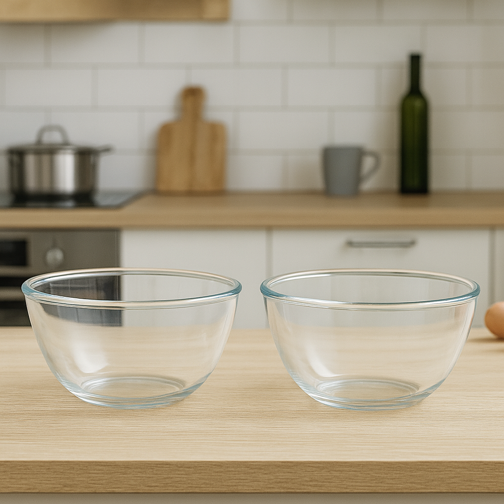 2-Piece Clear Glass Bowl Set – 2500 ml Large Mixing & Serving Bowls for Kitchen Use