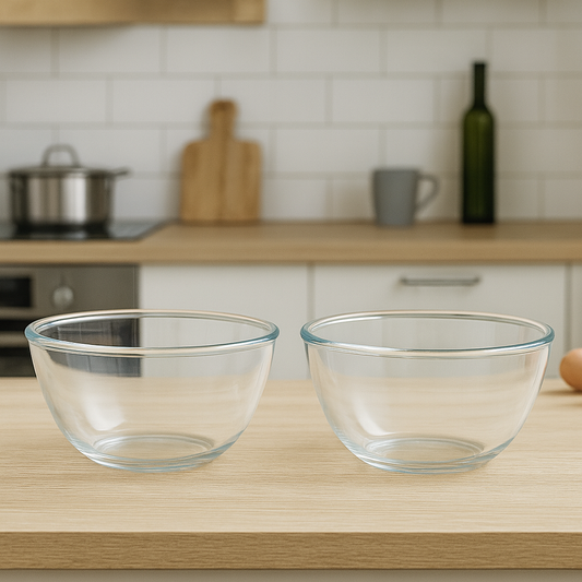 2-Piece Clear Glass Bowl Set – 2500 ml Large Mixing & Serving Bowls for Kitchen Use