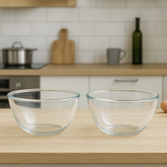 2-Piece Clear Glass Bowl Set – 2500 ml Large Mixing & Serving Bowls for Kitchen Use