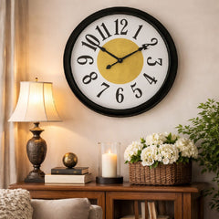 SCOTTISH 20" Modern Wall Clock – Black Plastic Frame with White Dial and Golden Center - Habitt