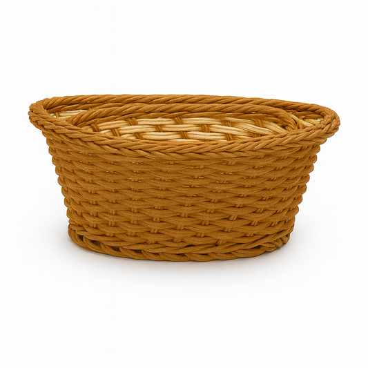 3-Piece Handwoven Oval Cane Bread Basket Set – Dual-Tone Natural & Brown Rattan Serving Baskets for Dining & Kitchen