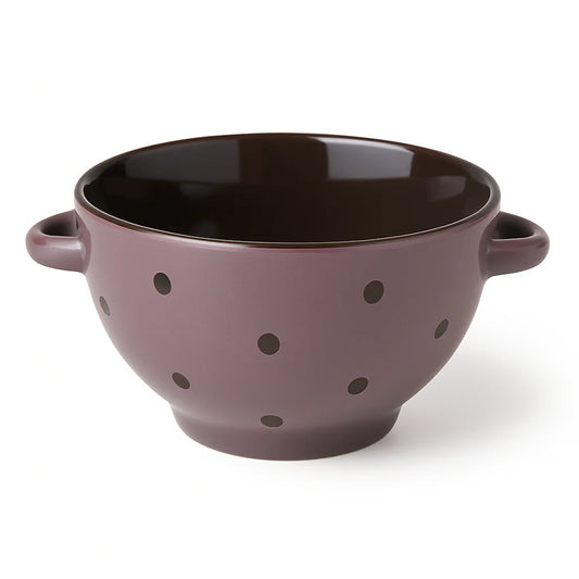 750ML Polka Dot Ceramic Bowl with Handles – Pink, Purple, Green & Orange Variants