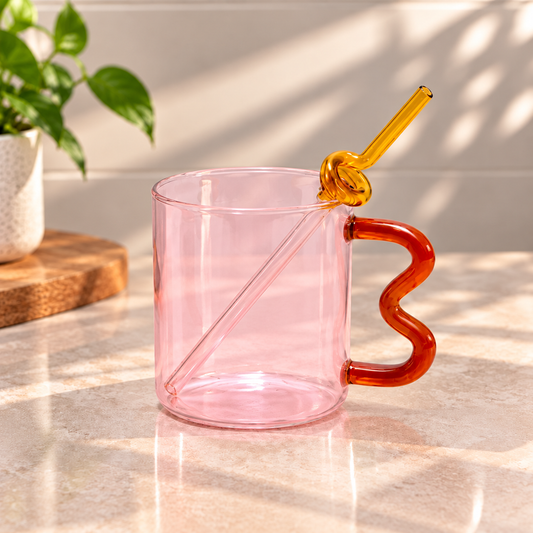Colourful Glass Mug with Straw