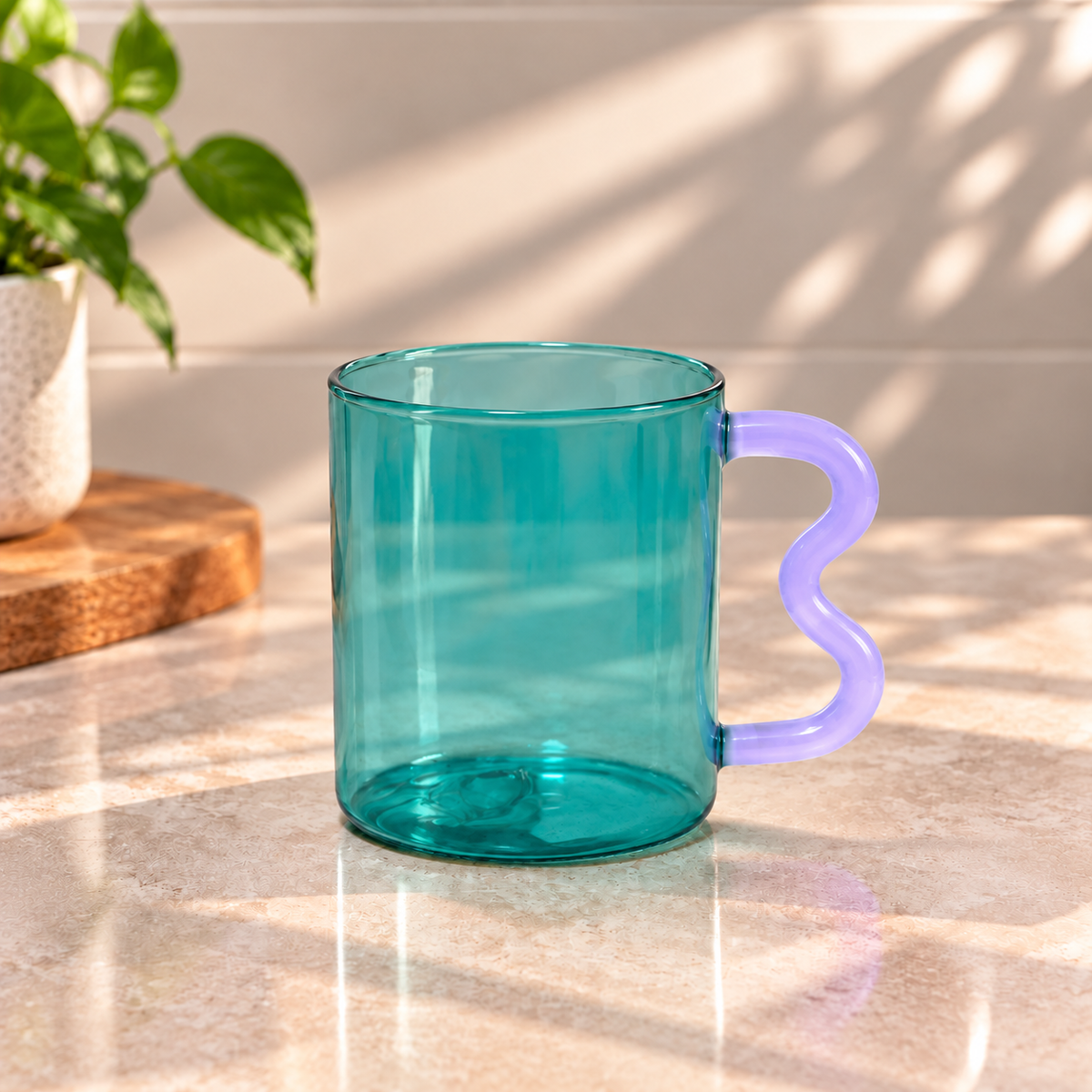 Colourful Glass Mug with Straw