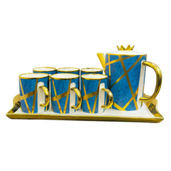 Luxury Tea Set with Tray – 9 Pieces | White, Black, Blue & Light Blue