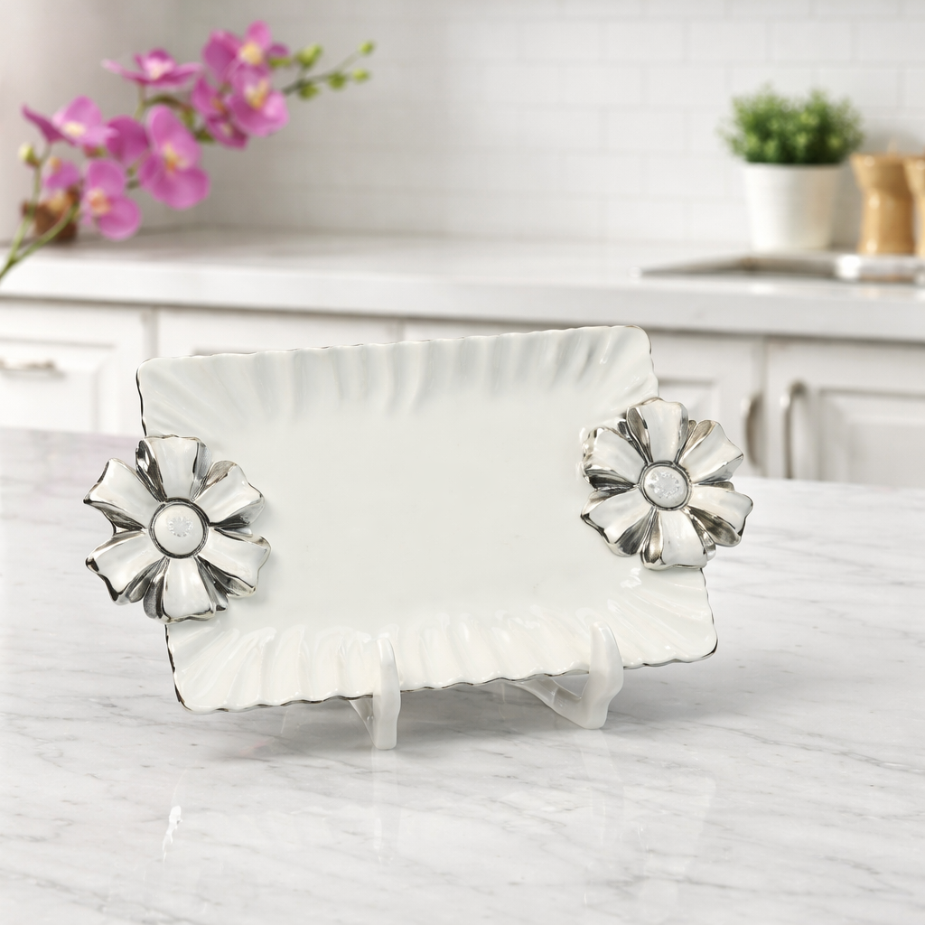 Flower Plate – Elegant Floral Decorative Serving Plate - Habitt