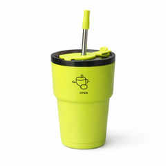Vacuum Tumbler 450ML – Insulated Travel Mug with Lid & Straw (White, Green, Light Blue, Black, Red) - Habitt