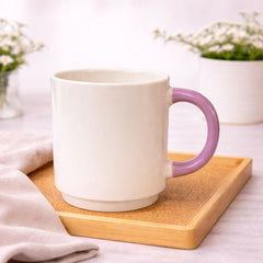 Cream Ceramic Coffee Mug with Gradient Pink Handle – Elegant Everyday Tea & Coffee Cup
