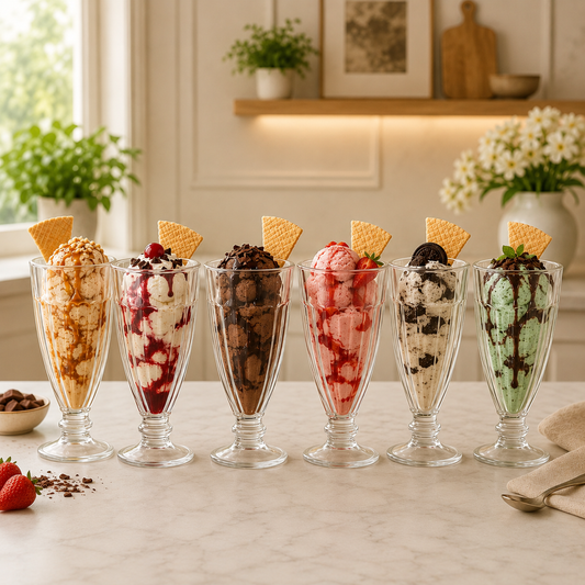 Tall Clear Pressed-Glass Ice Cream Cups – 6-Piece Dessert Set, 340 ml Capacity