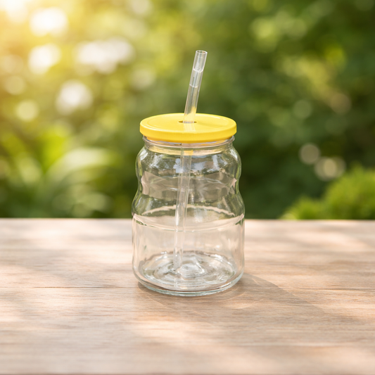 Glass With Straw 450ml – Modern Clear Tumbler with Bamboo Lid & Reusable Straw - Habitt