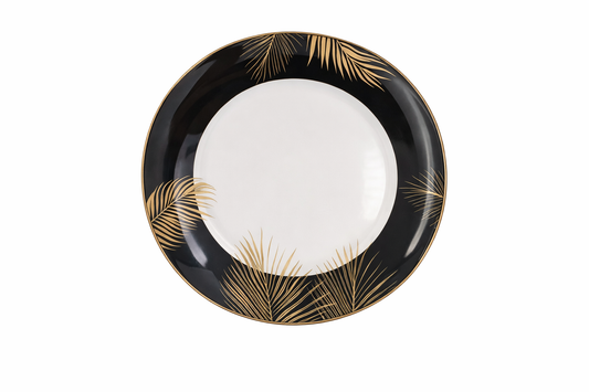 Black & Gold Palm Single Plate – Elegant Statement Dinnerware