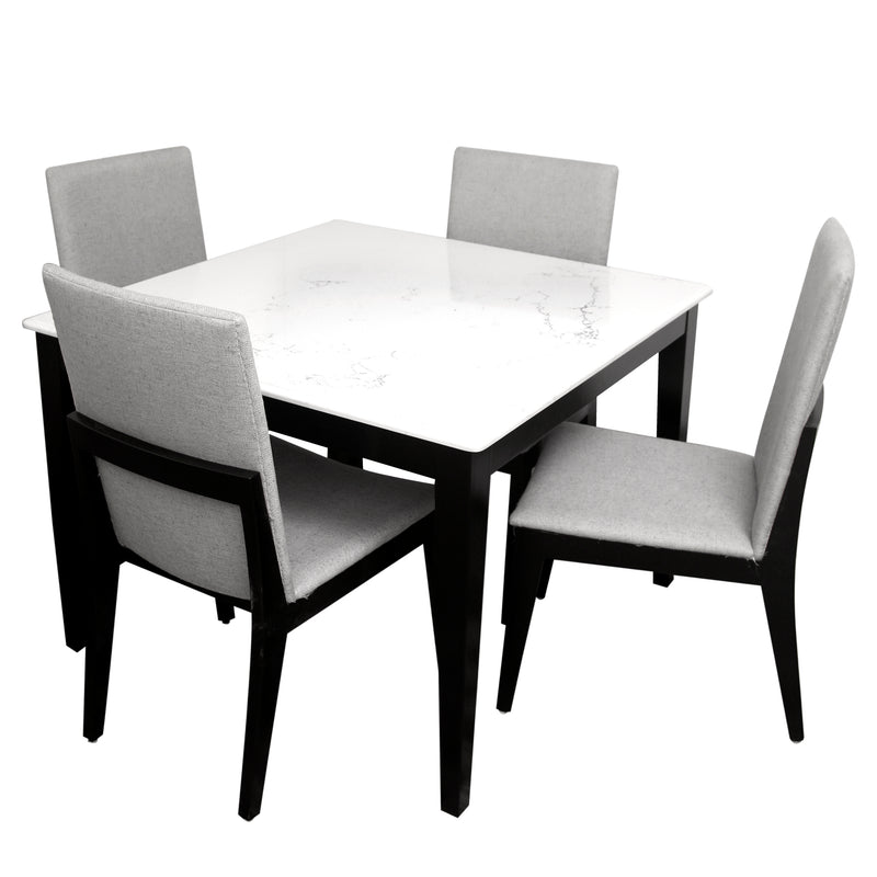 ALVA 4-Person Dining Table Set – Modern Marble Top with Upholstered Chairs - Habitt