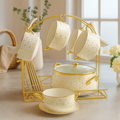Luxury Soup Set with Stand – 22 Pieces | Golden Finish