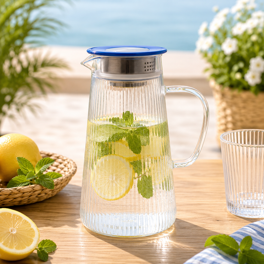 Steel Lid Glass Jug 1300ML – Elegant Water & Beverage Pitcher