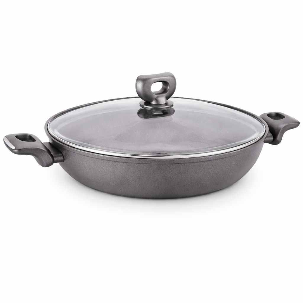 NORA Ceramic Low Casserole 26x6.3 cm – Nonstick Shallow Cooking Pot with Glass Lid - Habitt