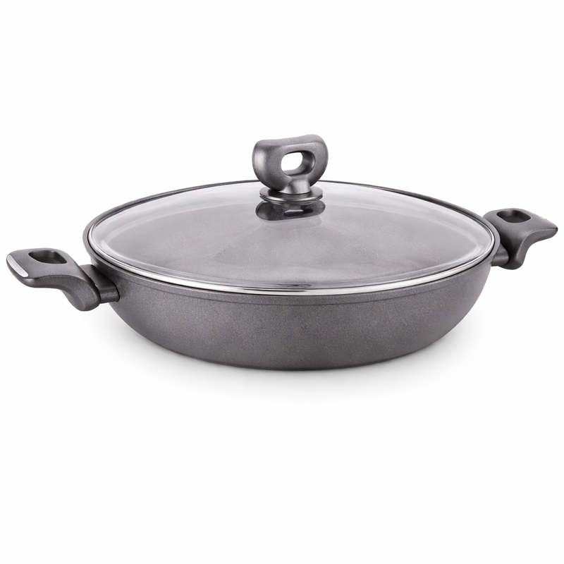 NORA Ceramic Low Casserole 26x6.3 cm – Nonstick Shallow Cooking Pot with Glass Lid - Habitt