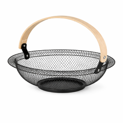 Metal Basket with Wooden Handle – Decorative Wire Fruit & Storage Basket - Habitt