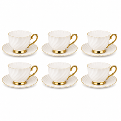 Golden Handle Porcelain Cup & Saucer Set – White & Gold Tea Set