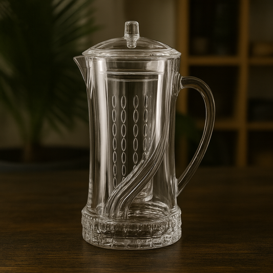 Ripple-Design Clear Glass Jug – Premium Heavy-Base Beverage Server