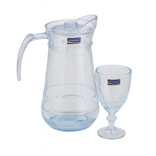 Premium Clear Pitcher Water Set – 7-Piece Set (1.2 L Jug + 340 mL Stemmed Glasses)