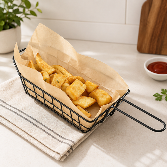 Fries Strainer Boat – Wire Basket with Handle (Silver & Copper Options)